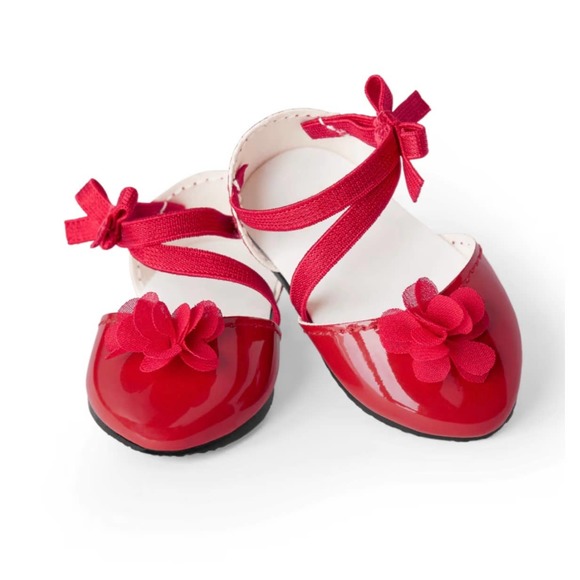 New American Girl RED FANCY SHOES 18" Doll Rose Flower Bow Flats Janie Jack BOX - Picture 4 of 6
